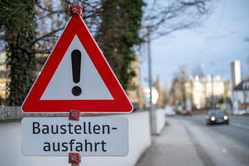 traffic sign on the street - construction site - baustellenausfahrt
