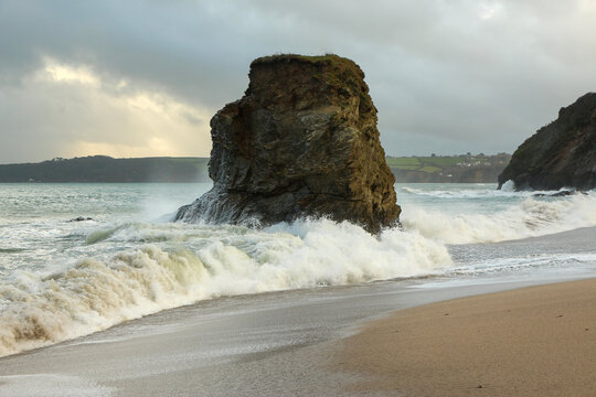 Pillar of rock pummeled by storm waves from the Atlantic