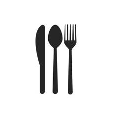 spoon, fork and knife icon, on white background