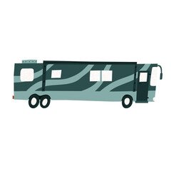 Hand drawn flat style RV bus isolated on white background. Fun recreational vehicle for road trip. Cute doodle drawing of motor home. Luxury journey transportation design. Trendy vector illustration