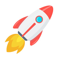 Flying rocket, space start flight, creativity project symbol