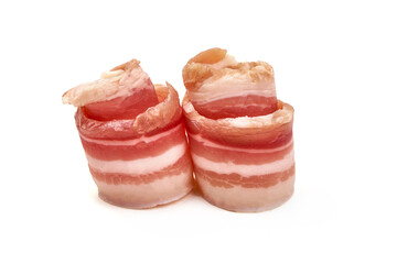 Bacon slices, isolated on white background