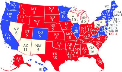 US 2020 presidential election map with swing states