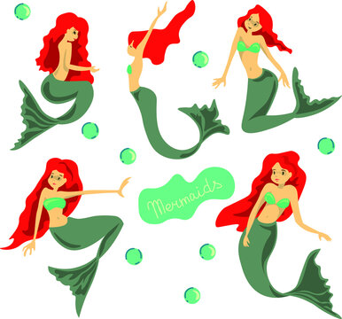 set of cartoon mermaids. vector