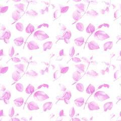 Watercolor seamless pattern of twigs with leaves.