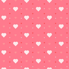 This is a seamless pattern of hearts on a pink background. Wrapping paper.