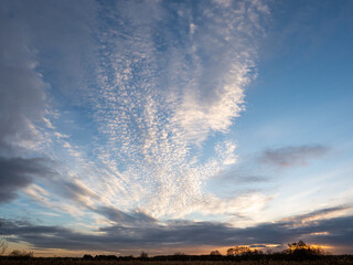 Spectacular sky over the reedbeds at Avalon Marshes, in Somerset England.