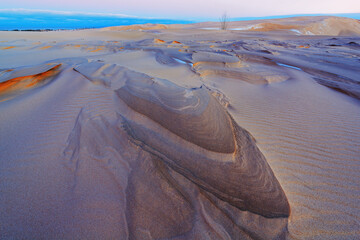 Winter landscape at dawn of the Silver Lake Sand Dunes, Silver Lake State Park, Michigan, USA
