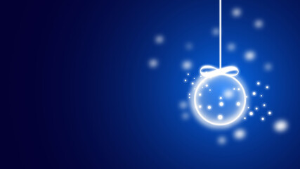 Minimalist blue Christmas card illustration. Holiday background with hanging ball for Christmas and newyear festive