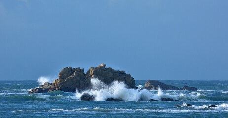 Storm on the coast at Plougrescant in Brittany. France