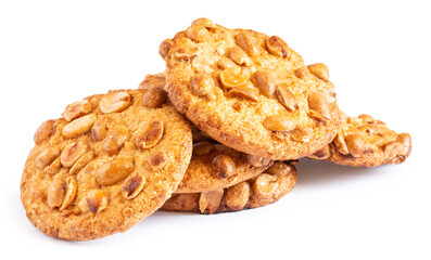 Pile of oatmeal cookies with nuts - 401986311