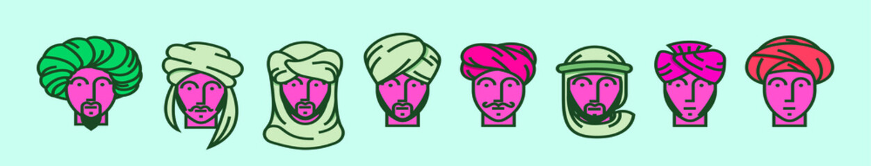 set of turban cartoon icon design template with various models. vector illustration isolated on blue background