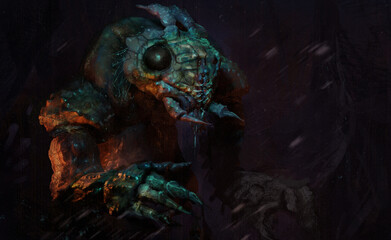 Digital 3d illustration of an alien bug creature in an abstract environment - fantasy sci-fi painting © Dominick