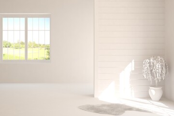 Empty room in white color. Scandinavian interior design. 3D illustration