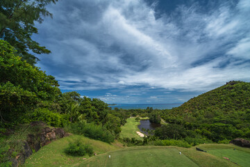 Lemuria Golf course hole nr. 18 Resort Praslin Seychelles 