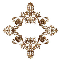Fototapeta na wymiar Classic golden frame with ornament decor isolated on white background