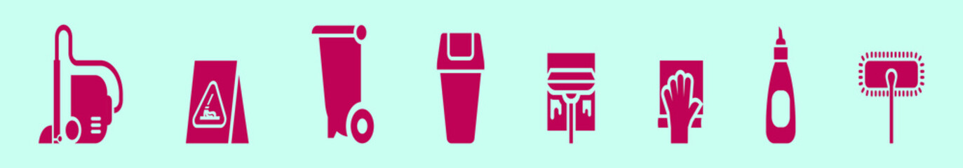 set of cleaning service cartoon character design template in various models. vector illustration isolated on blue background