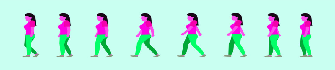 Fototapeta na wymiar set of woman walk cycle cartoon icon design template with various models. vector illustration isolated on blue background