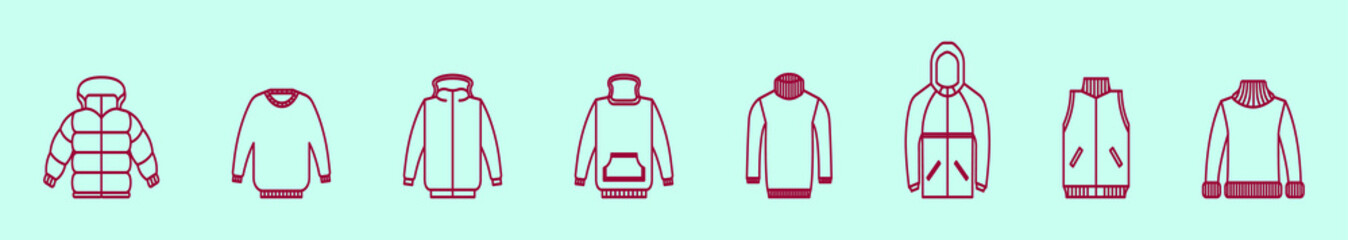 set of windbreaker cartoon icon design template with various models. vector illustration isolated on blue background