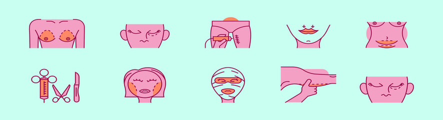 set of plastic surgery cartoon icon design template with various models. vector illustration isolated on blue background