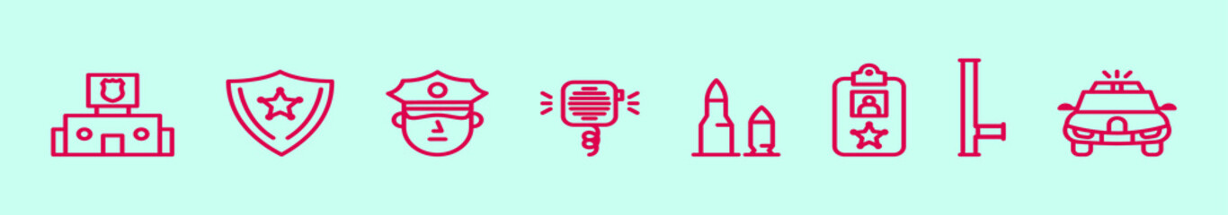 set of police cartoon icon design template with various models. vector illustration isolated on blue background