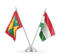 Tajikistan and Grenada table flags isolated on white 3D rendering