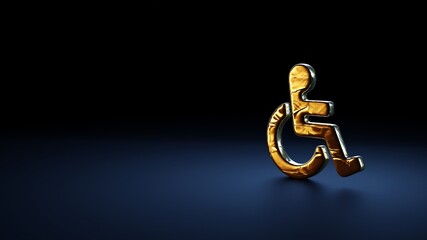 3d rendering symbol of wheelchair wrapped in gold foil on dark blue background