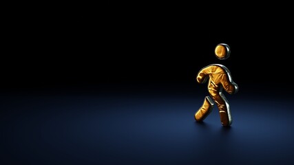 Fototapeta na wymiar 3d rendering symbol of walking wrapped in gold foil on dark blue background