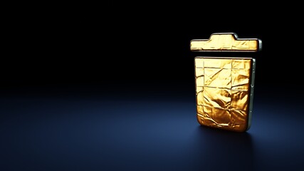 Fototapeta na wymiar 3d rendering symbol of trash wrapped in gold foil on dark blue background