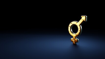 3d rendering symbol of transgender wrapped in gold foil on dark blue background