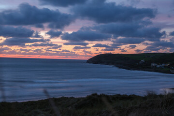 Croyde bay out to Lundy Island at night 