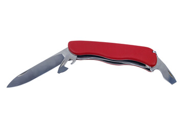 Red all purpose pocket knife isolated on white background