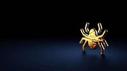 Fototapeta premium 3d rendering symbol of spider wrapped in gold foil on dark blue background