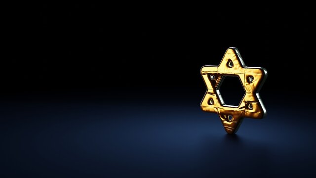 3d Rendering Symbol Of Star Of David Wrapped In Gold Foil On Dark Blue Background