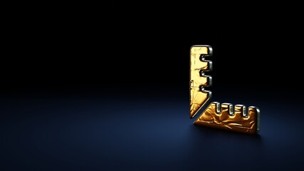 Fototapeta na wymiar 3d rendering symbol of ruler combined wrapped in gold foil on dark blue background