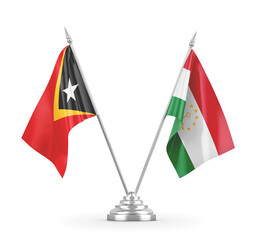 Tajikistan and Timor-Leste East Timor table flags isolated on white 3D rendering