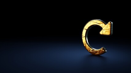 3d rendering symbol of redo  wrapped in gold foil on dark blue background