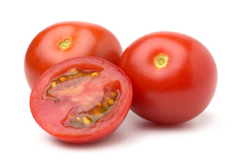 Tomatoes and slices isolated on a white background..