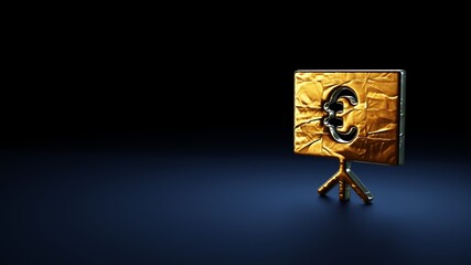 3d rendering symbol of presentation wrapped in gold foil on dark blue background