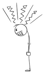 Vector cartoon stick figure illustration of angry raging man or businessman looking at something.