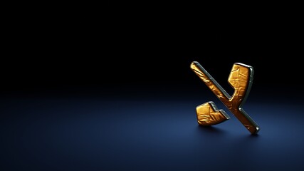 3d rendering symbol of phone slash wrapped in gold foil on dark blue background