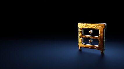 3d rendering symbol of nightstand wrapped in gold foil on dark blue background