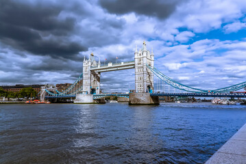 Fototapeta na wymiar A view across the River Thames from City Hall, London, UK towards the Tower Bridge