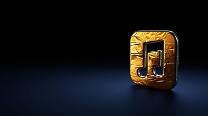 3d rendering symbol of music wrapped in gold foil on dark blue background