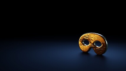 3d rendering symbol of mask wrapped in gold foil on dark blue background