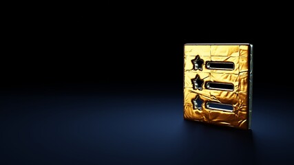 3d rendering symbol of list wrapped in gold foil on dark blue background
