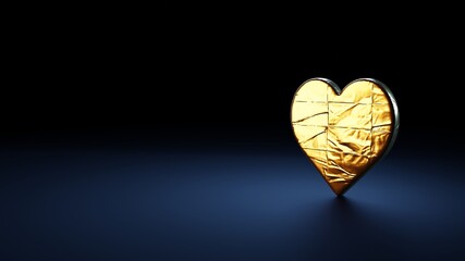 3d rendering symbol of like  wrapped in gold foil on dark blue background