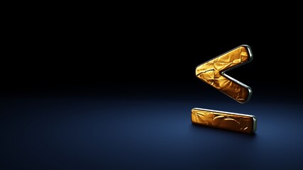 3d rendering symbol of less than equal wrapped in gold foil on dark blue background