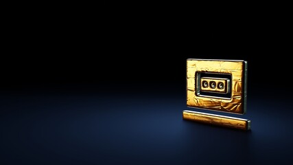 3d rendering symbol of laptop wrapped in gold foil on dark blue background