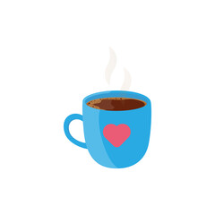 This is a blue cup of coffee isolated on a white background.